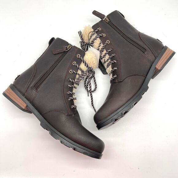 SOREL Emelie Short Lace Cozy Boot Womens 8.5 Blackened Brown Waterproof NEW - Picture 6 of 11